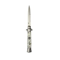 Set doua bricege automat stiletto, Italian Blade, otel inoxidabil, husa inclusa, argintiu 33 cm, alb