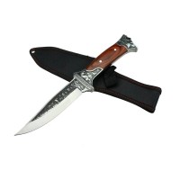 Set doua cutite de vanatoare, design gravat, maner lemn, 28 cm, maro