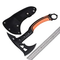 Topor multifunctional tactic pentru camping si outdoor, lama otel carbon, maner cauciucat, 33.5 cm