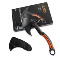 Topor multifunctional tactic pentru camping si outdoor, lama otel carbon, maner cauciucat, 33.5 cm