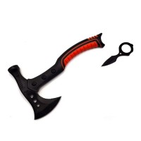 Topor multifunctional camping cu ciocan si cutit de aruncat, otel inoxidabil, maner cauciucat, 33.5 cm