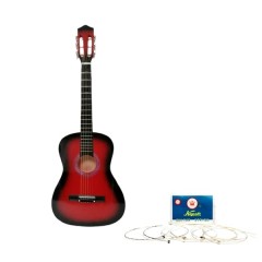 Chitara clasica din lemn 4/4, set de corzi inclus,  95 cm, rosu