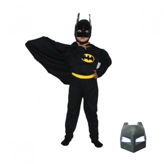 Costum Batman cu muschi si masca LED, carnaval, 5-7 ani, 110-120 cm