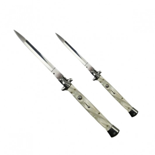 Set doua bricege automate stiletto, Italian Blade, otel inoxidabil, husa inclusa, argintiu Set doua bricege automate stiletto, Italian Blade, otel inoxidabil, husa inclusa, argintiu