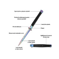 Briceag tip Stiletto, multicolor, deschidere manuala, lungime 33 cm, lama metalica Briceag tip Stiletto, multicolor, deschidere manuala, lungime 33 cm, lama metalica