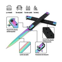 Briceag tip Stiletto, multicolor, deschidere manuala, lungime 33 cm, lama metalica