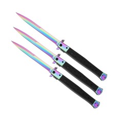 Set trei bricege tip Stiletto, multicolor, deschidere manuala, lungime 33 cm, lama metalica Set trei bricege tip Stiletto, multicolor, deschidere manuala, lungime 33 cm, lama metalica