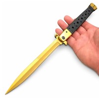 Briceag tip Stiletto, deschidere manuala, lungime 33 cm, lama metalica, auriu