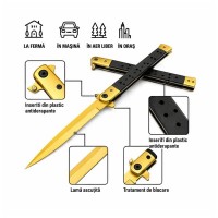 Briceag tip Stiletto, deschidere manuala, lungime 33 cm, lama metalica, auriu