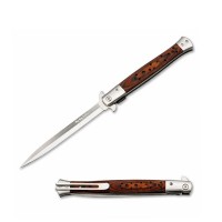 Briceag tip Stiletto, deschidere manuala, lungime 33 cm, lama metalica, maro, lemn