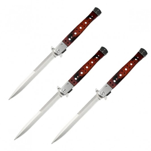 Set 3 Bricege tip Stiletto, deschidere manuala, lungime 33 cm, lama metalica, maro, lemn