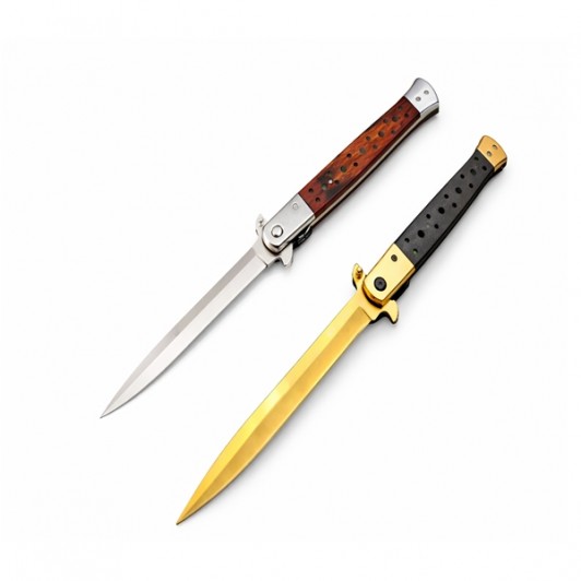 Set 2 Bricege tip Stiletto, deschidere manuala, lungime 33 cm, lama metalica, maro/auriu Set 2 Bricege tip Stiletto, deschidere manuala, lungime 33 cm, lama metalica, maro/auriu