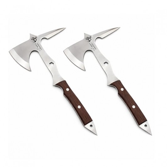 Set doua topoare multifunctionale din otel cu maner ergonomic si spargator geam, 53 cm, maro