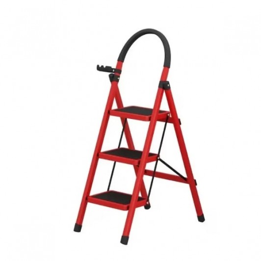 Scara pliabila metalica 3 trepte, antiderapanta, compacta, rosie, 125 cm