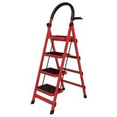 Scara pliabila metalica 4 trepte, antiderapanta, compacta, rosie, 145 cm