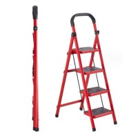 Scara pliabila metalica 4 trepte, antiderapanta, compacta, rosie, 145 cm Scara pliabila metalica 4 trepte, antiderapanta, compacta, rosie, 145 cm
