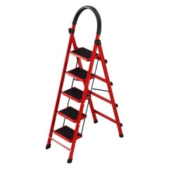 Scara pliabila metalica 5 trepte, antiderapanta, compacta, rosie, 165 cm