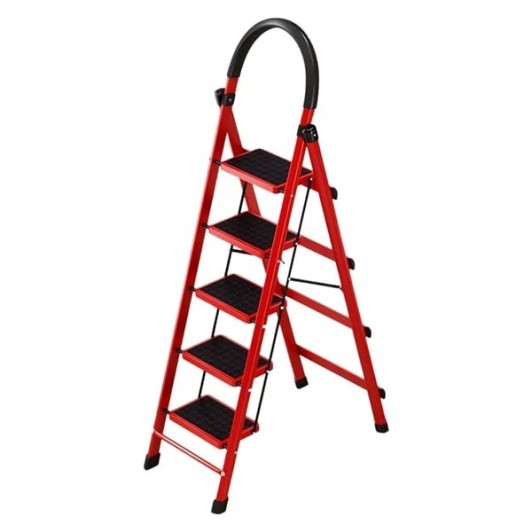 Scara pliabila metalica 5 trepte, antiderapanta, compacta, rosie, 165 cm