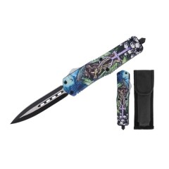 Cuțit automat cu arc, DEPOX®,  lamă dublă tip pumnal, husă cordura, 23 cm