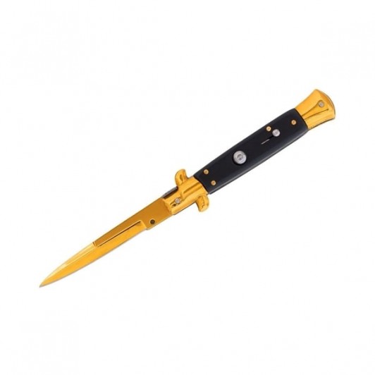 Cuțit pliabil cu arc, DEPOX®, finisaj auriu – design italian clasic, husă inclusă, 22 cm, auriu