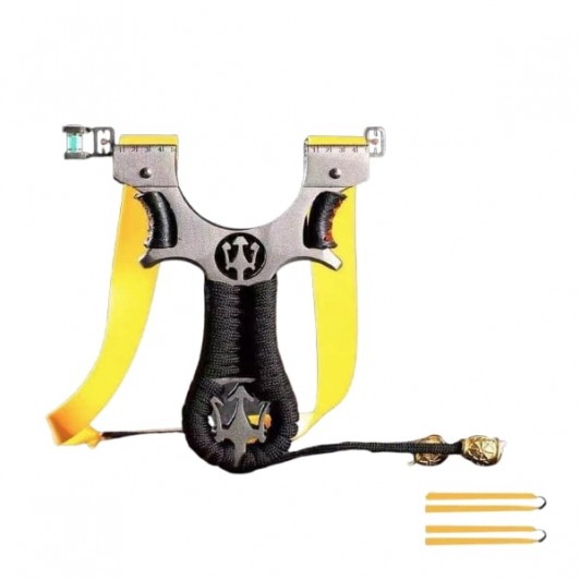 Praștie de precizie multifuncțională cu laser, DEPOX®, metal cu vizor optic, 2 elastice de rezervă