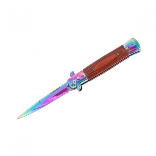 Cuțit pliabil cu arc sicilian,  DEPOX®, lamă curcubeu, oțel inoxidabil 420, deschidere automată, 22 cm