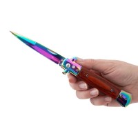Cuțit pliabil cu arc sicilian, lamă curcubeu, oțel inoxidabil 420, deschidere automată, 22 Cuțit pliabil cu arc sicilian, lamă curcubeu, oțel inoxidabil 420, deschidere automată, 22
