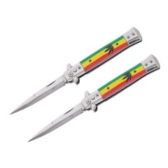 Set doua cutite pliabile cu arc sicilian, DEPOX®, deschidere automată, 22 cm, multicolor