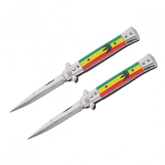 Set doua cutite pliabile cu arc sicilian, DEPOX®, deschidere automată, 22 cm, multicolor Set doua cutite pliabile cu arc sicilian, DEPOX®, deschidere automată, 22 cm, multicolor