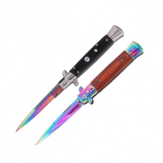 Set doua cutite pliabile cu arc, DEPOX®, design italian clasic, husă inclusă, 22 cm, multicolor Set doua cutite pliabile cu arc, DEPOX®, design italian clasic, husă inclusă, 22 cm, multicolor