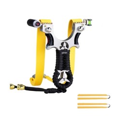 Praștie de precizie multifuncțională cu laser, DEPOX®, metal, 2 elastice de rezervă, negru, 11 cm