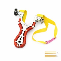 Praștie multifuncțională cu laser, DEPOX®, metal, 2 elastice de rezervă, rosu