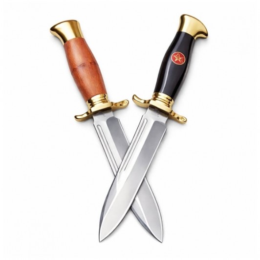 Set de doua cutite de vanatoare, teaca din piele naturala, lama 440C, maner acrilic full tang, 26 cm