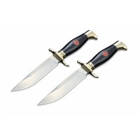 Set de doua cutite de vanatoare, teaca din piele naturala, lama 440C, maner acrilic full tang, 26 cm