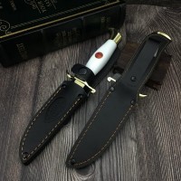 Set de doua cutite de vanatoare, teaca din piele naturala, lama 440C, maner acrilic full tang, 26 cm