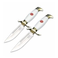 Set de doua cutite de vanatoare, teaca din piele naturala, lama 440C, maner acrilic full tang, 26 cm