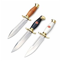 Set de trei cutite de vanatoare, teaca din piele naturala, lama 440C, 26 cm, alb/maro/negru Set de trei cutite de vanatoare, teaca din piele naturala, lama 440C, 26 cm, alb/maro/negru