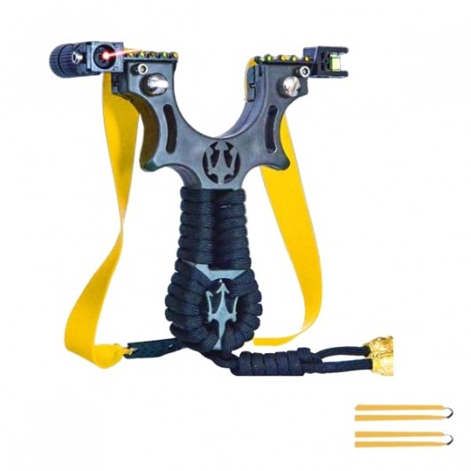 Praștie de precizie din rasina cu laser, DEPOX®, 2 elastice de rezervă, 11 cm, negru