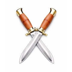 Set doua cutite de vanatoare, teaca din piele naturala, lama 440C, maner lemn, 26 cm, maro Set doua cutite de vanatoare, teaca din piele naturala, lama 440C, maner lemn, 26 cm, maro