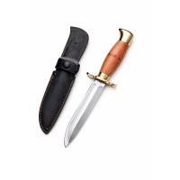 Set doua cutite de vanatoare, teaca din piele naturala, lama 440C, maner lemn, 26 cm, maro
