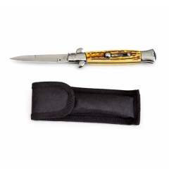 Briceag de vanatoare DEPOX®, otel inoxidabil, 22.5 cm, galben/maro, husa inclusa