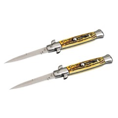 Set doua bricege de vanatoare DEPOX®, otel inoxidabil, 22.5 cm, galben/maro, husa inclusa Set doua bricege de vanatoare DEPOX®, otel inoxidabil, 22.5 cm, galben/maro, husa inclusa