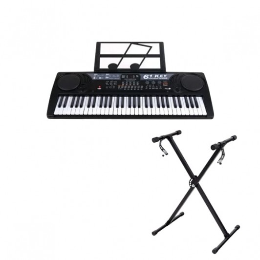Orga electronica si stativ DEPOX®, intrare USB, mini-microfon, suport partitura inclus, negru Orga electronica si stativ DEPOX®, intrare USB, mini-microfon, suport partitura inclus, negru