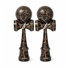 Set de doua Kendama X Originala, Profesionala, DEPOX®, Cracked, Lemn, 18 cm, Negru/Auriu
