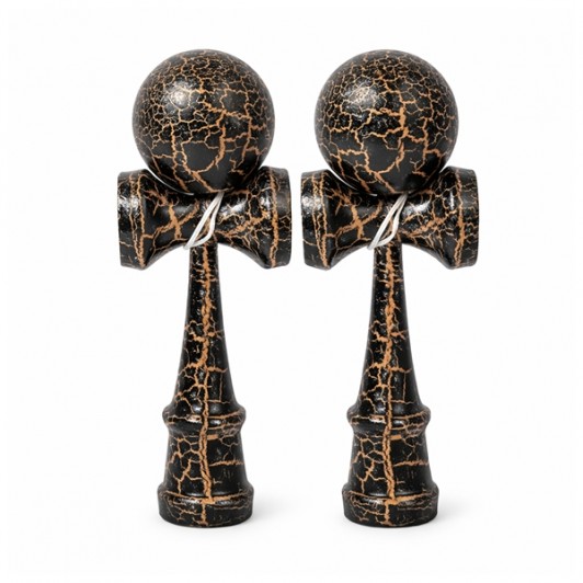 Set de doua Kendama X Originala, Profesionala, DEPOX®, Cracked, Lemn, 18 cm, Negru/Auriu