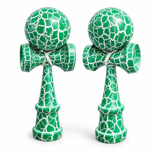 Set de doua Kendama X Originala, Profesionala, DEPOX®, Cracked, Lemn, 18 cm, Verde/Alb