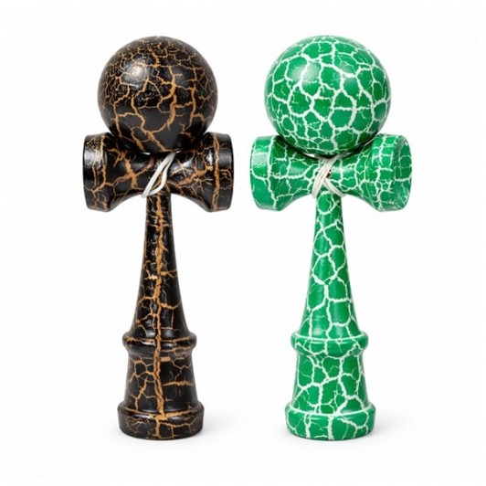 Set de doua Kendama X Originala, Profesionala, DEPOX®, Cracked, Lemn, 18 cm, verde/negru