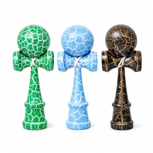 Set de trei Kendama X Originala, Profesionala, DEPOX®, Cracked, Lemn, 18 cm, verde/albastru/negru