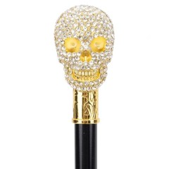 Baston de mers, decorativ, DEPOX®, Cap de craniu, metalic, 92 cm, auriu/negru