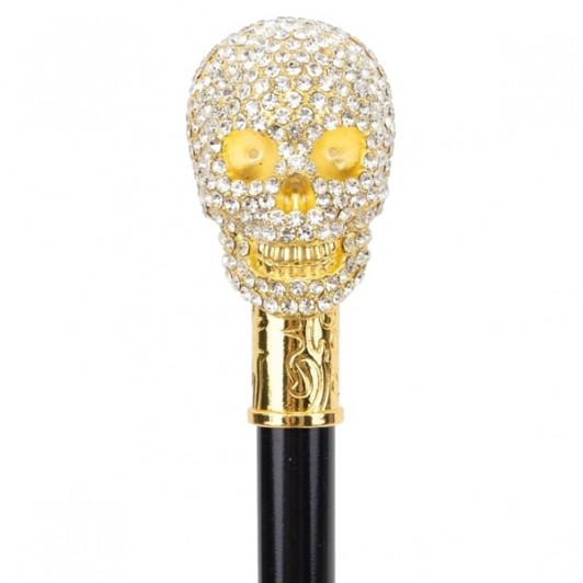 Baston de mers, decorativ, DEPOX®, Cap de craniu, metalic, 92 cm, auriu/negru